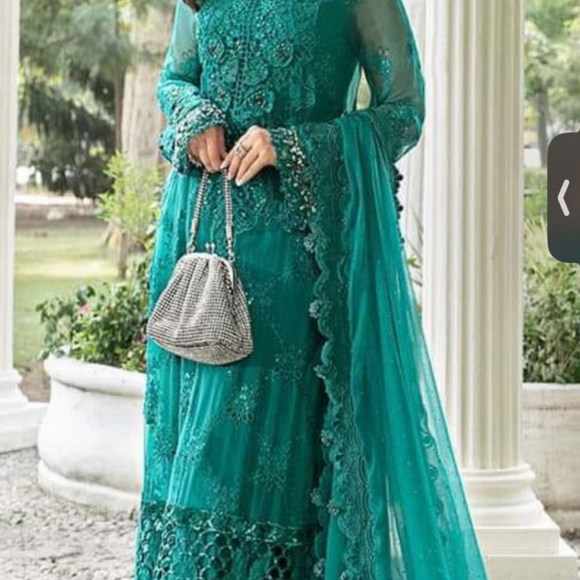 Elegant Teal Embroidered Dress - Picture 4 of 4